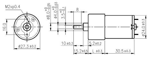 Rozměry DC motoru SGC271 s čelní převodovkou