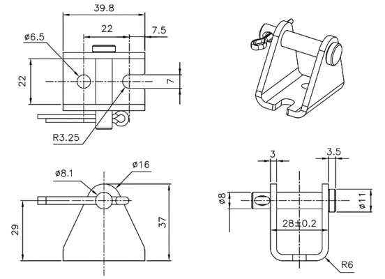 Rozměry montážního držáku LD3