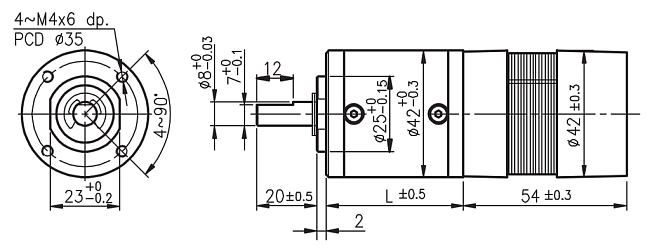 Rozměry BLDC motoru s planetovou převodovkou série PG429 Rozměry BLDC motoru s planetovou převodovkou série PG429