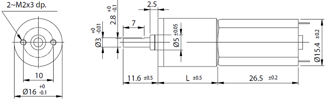 Série PG160 - Rozměry DC motoru s planetovou převodovkou Série PG160 - Rozměry DC motoru s planetovou převodovkou
