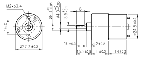 Rozměry DC motoru SGC270 s čelní převodovkou
